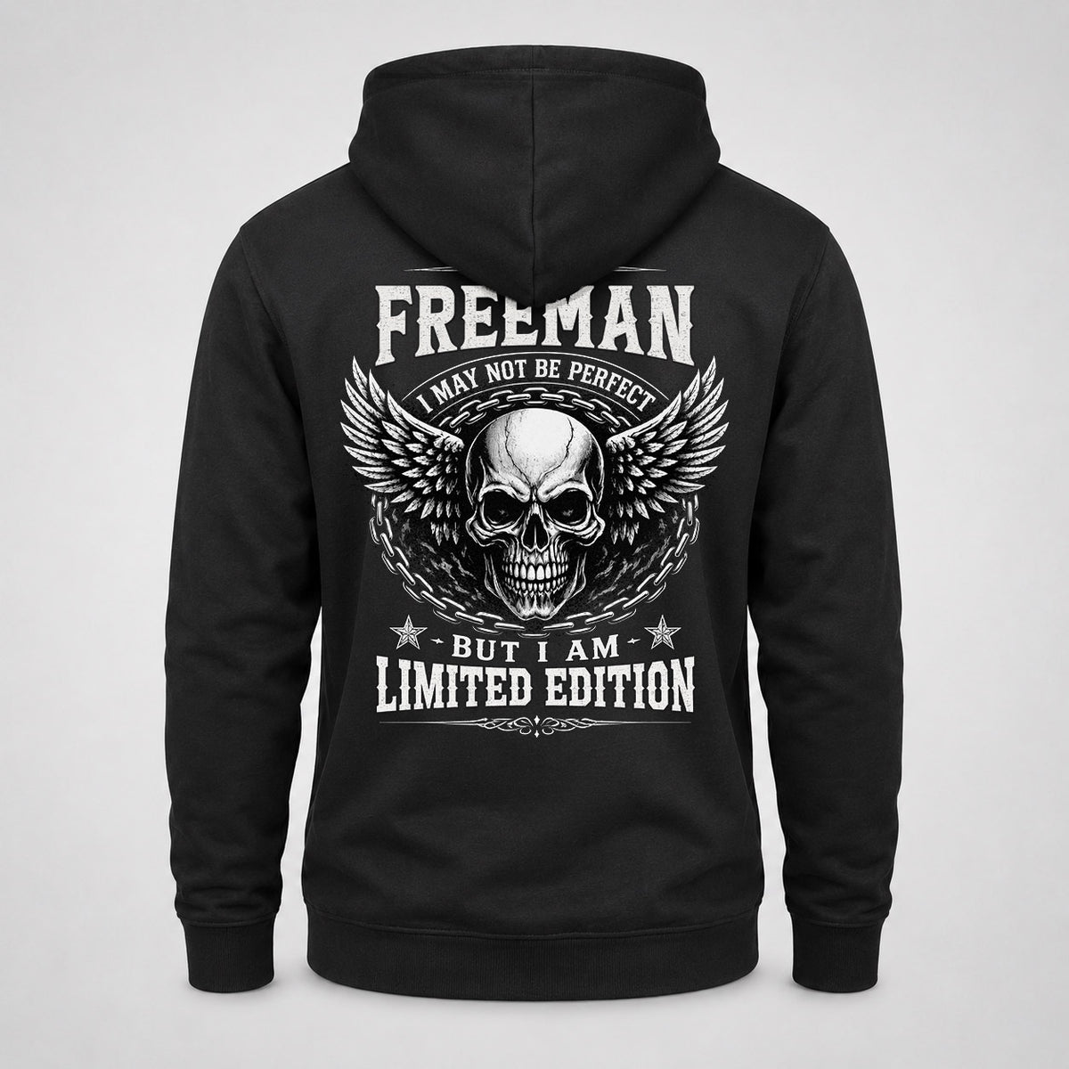 FREEMAN P01-K24-229 – Personalized Skull Graphic Apparel “I Am NAME I May Not Be Perfect But I Am Limited Edition”