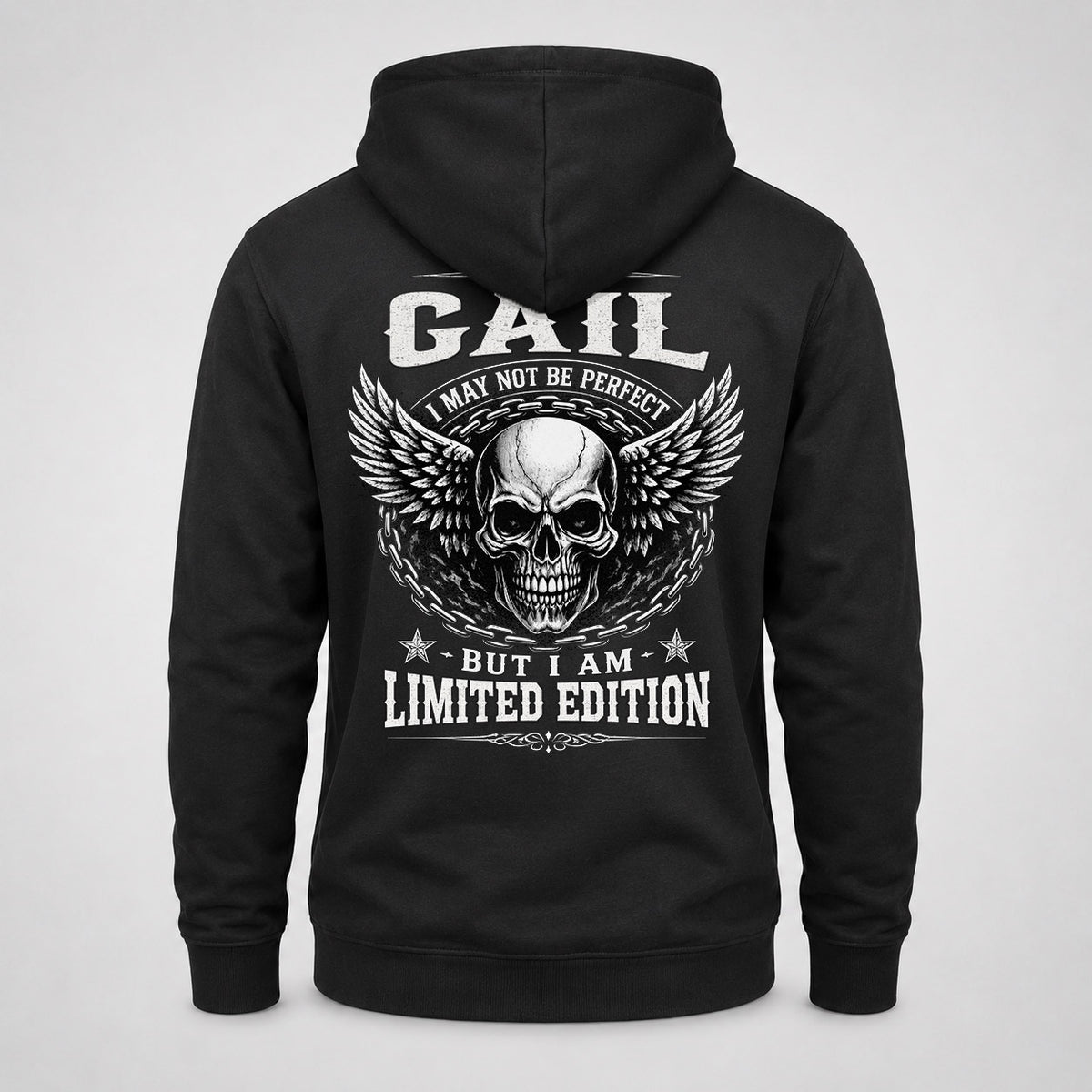 GAIL P01-K24-229 – Personalized Skull Graphic Apparel “I Am NAME I May Not Be Perfect But I Am Limited Edition”