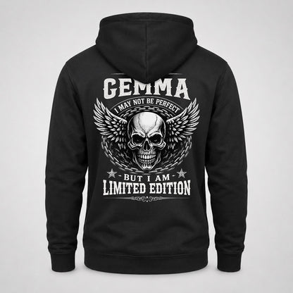 GEMMA P01-K24-229 – Personalized Skull Graphic Apparel “I Am NAME I May Not Be Perfect But I Am Limited Edition”