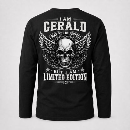 GERALD P01-K24-229 – Personalized Skull Graphic Apparel “I Am NAME I May Not Be Perfect But I Am Limited Edition”