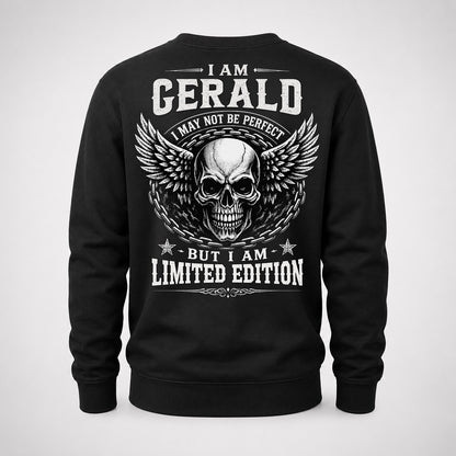 GERALD P01-K24-229 – Personalized Skull Graphic Apparel “I Am NAME I May Not Be Perfect But I Am Limited Edition”