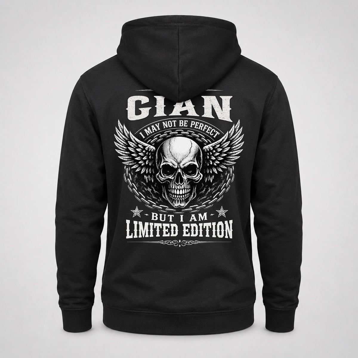GIAN P01-K24-229 – Personalized Skull Graphic Apparel “I Am NAME I May Not Be Perfect But I Am Limited Edition”