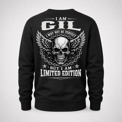 GIL P01-K24-229 – Personalized Skull Graphic Apparel “I Am NAME I May Not Be Perfect But I Am Limited Edition”