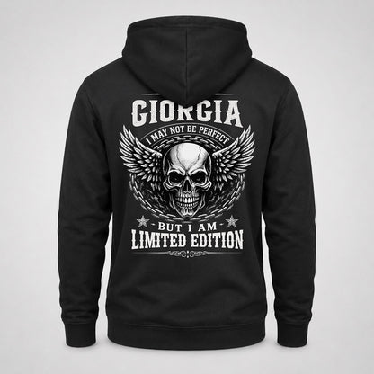 GIORGIA P01-K24-229 – Personalized Skull Graphic Apparel “I Am NAME I May Not Be Perfect But I Am Limited Edition”
