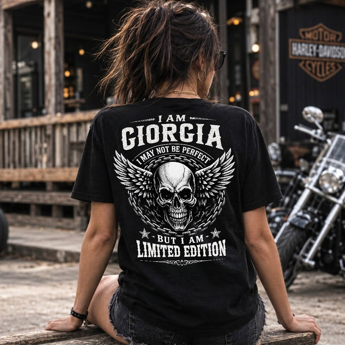 GIORGIA P01-K24-229 – Personalized Skull Graphic Apparel “I Am NAME I May Not Be Perfect But I Am Limited Edition”