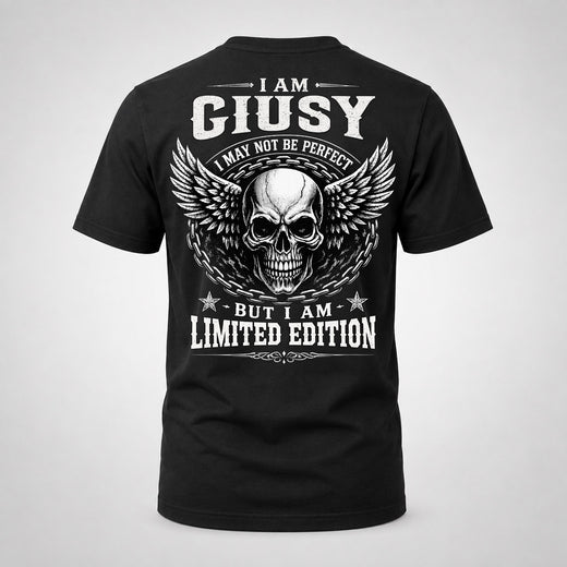 GIUSY P01-K24-229 – Personalized Skull Graphic Apparel “I Am NAME I May Not Be Perfect But I Am Limited Edition”