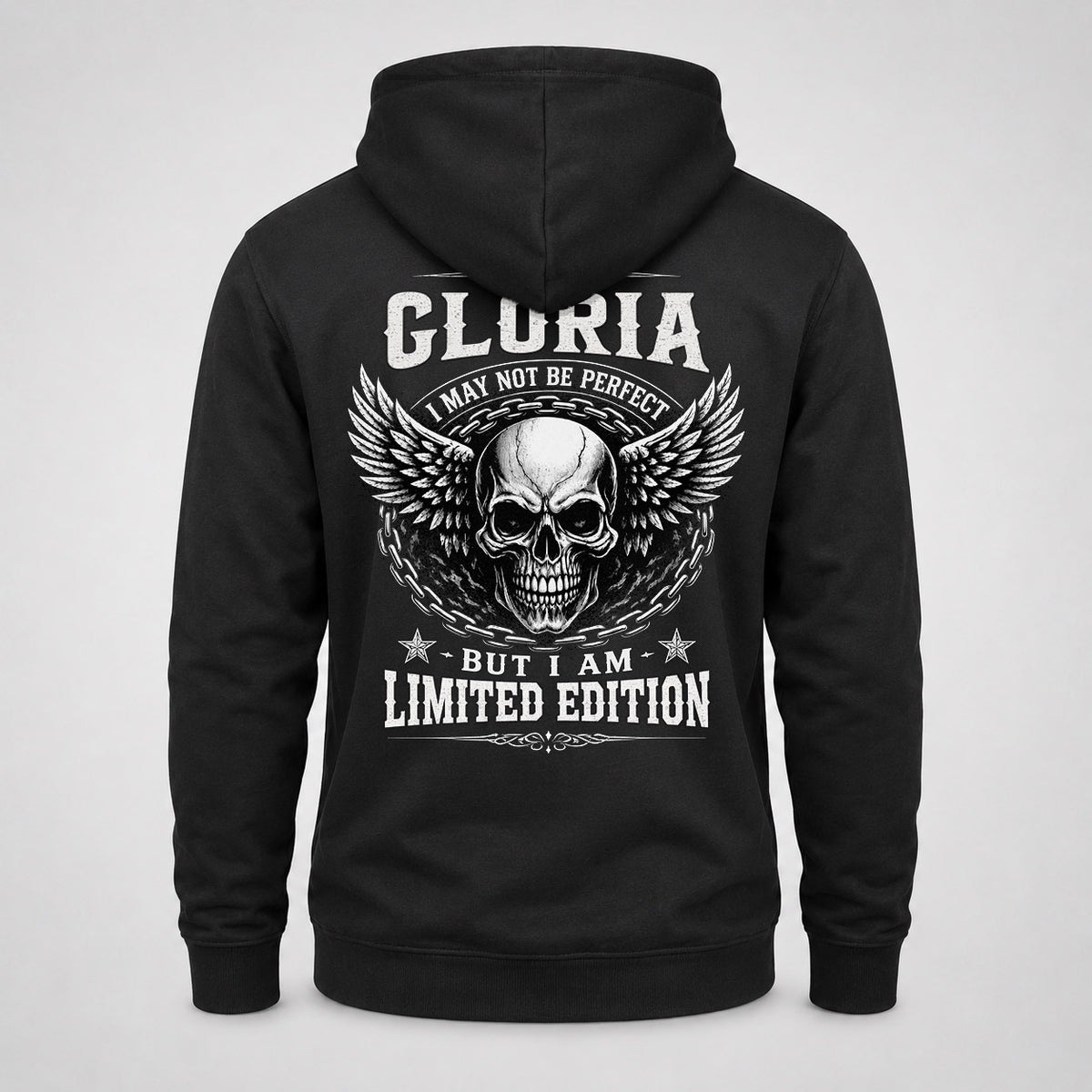 GLORIA P01-K24-229 – Personalized Skull Graphic Apparel “I Am NAME I May Not Be Perfect But I Am Limited Edition”