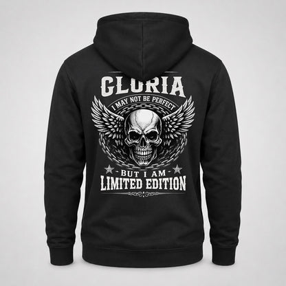 GLORIA P01-K24-229 – Personalized Skull Graphic Apparel “I Am NAME I May Not Be Perfect But I Am Limited Edition”