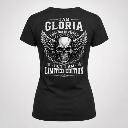 GLORIA P01-K24-229 – Personalized Skull Graphic Apparel “I Am NAME I May Not Be Perfect But I Am Limited Edition”