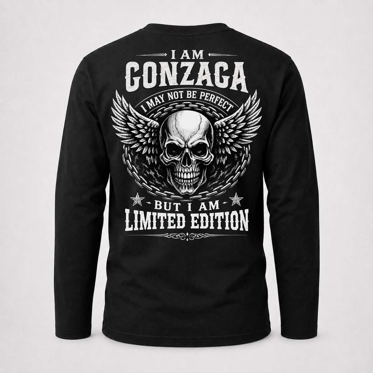 GONZAGA P01-K24-229 – Personalized Skull Graphic Apparel “I Am NAME I May Not Be Perfect But I Am Limited Edition”