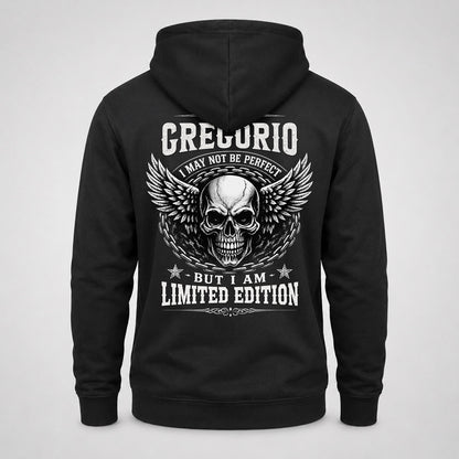 GREGORIO P01-K24-229 – Personalized Skull Graphic Apparel “I Am NAME I May Not Be Perfect But I Am Limited Edition”