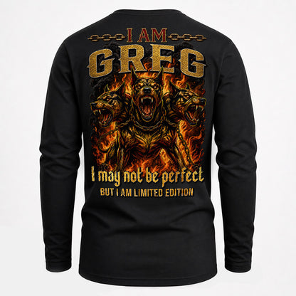 GREG MP88-F2-168–Personalized Bold Quote Apparel “I Am NAME I May Not Be Perfect But I Am Limited Edition