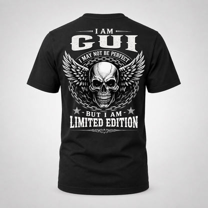 GUI P01-K24-229 – Personalized Skull Graphic Apparel “I Am NAME I May Not Be Perfect But I Am Limited Edition”