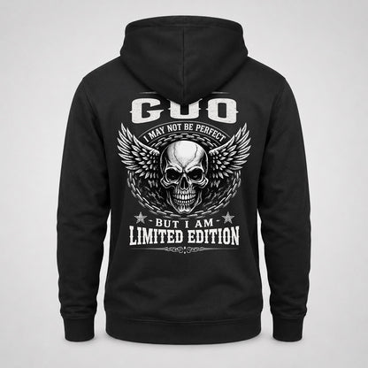 GUO P01-K24-229 – Personalized Skull Graphic Apparel “I Am NAME I May Not Be Perfect But I Am Limited Edition”