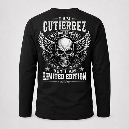 GUTIERREZ P01-K24-229 – Personalized Skull Graphic Apparel “I Am NAME I May Not Be Perfect But I Am Limited Edition”