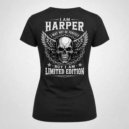 HARPER P01-K24-229 – Personalized Skull Graphic Apparel “I Am NAME I May Not Be Perfect But I Am Limited Edition”