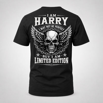 HARRY P01-K24-229 – Personalized Skull Graphic Apparel “I Am NAME I May Not Be Perfect But I Am Limited Edition”