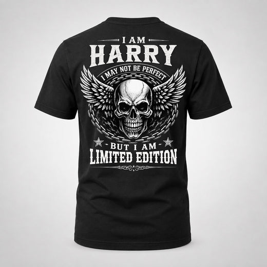 HARRY P01-K24-229 – Personalized Skull Graphic Apparel “I Am NAME I May Not Be Perfect But I Am Limited Edition”