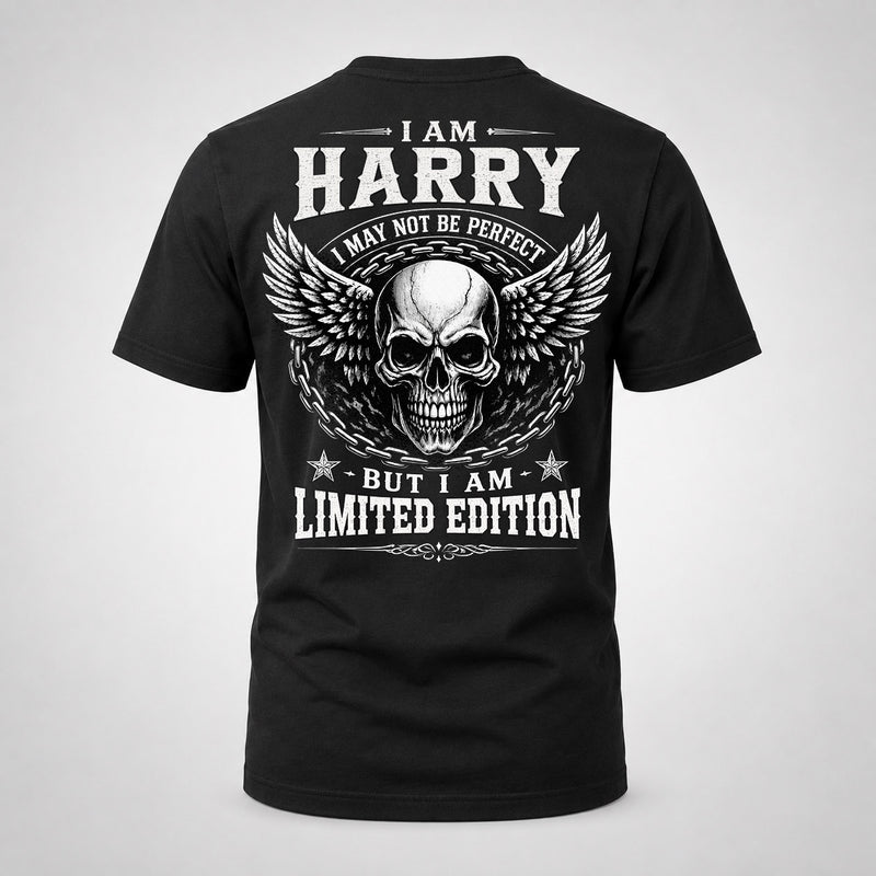HARRY P01-K24-229 – Personalized Skull Graphic Apparel “I Am NAME I May Not Be Perfect But I Am Limited Edition”