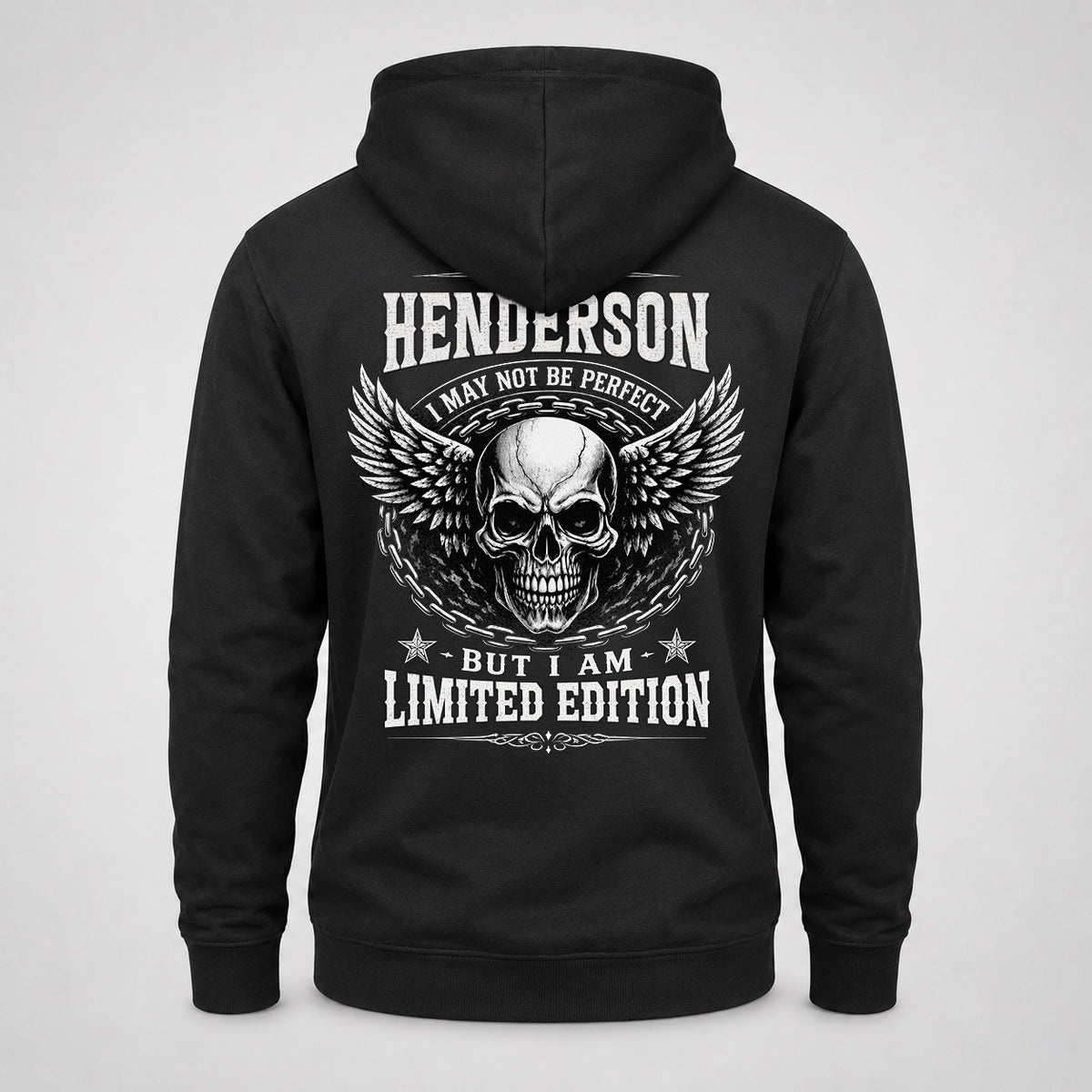 HENDERSON P01-K24-229 – Personalized Skull Graphic Apparel “I Am NAME I May Not Be Perfect But I Am Limited Edition”