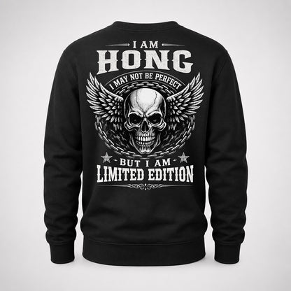 HONG P01-K24-229 – Personalized Skull Graphic Apparel “I Am NAME I May Not Be Perfect But I Am Limited Edition”