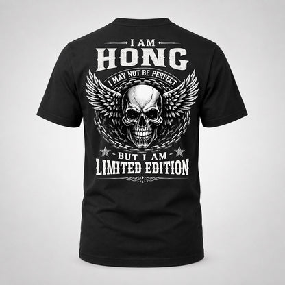 HONG P01-K24-229 – Personalized Skull Graphic Apparel “I Am NAME I May Not Be Perfect But I Am Limited Edition”