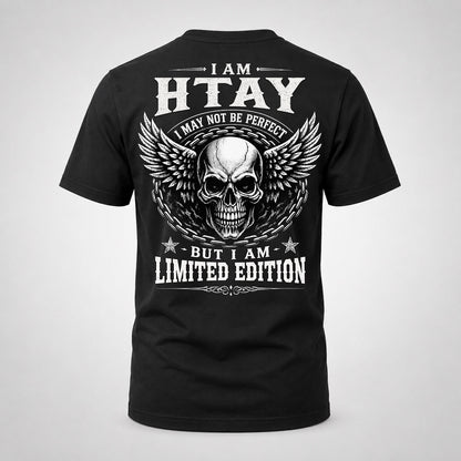 HTAY P01-K24-229 – Personalized Skull Graphic Apparel “I Am NAME I May Not Be Perfect But I Am Limited Edition”