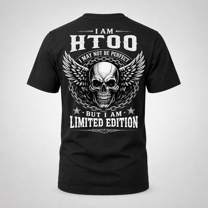 HTOO P01-K24-229 – Personalized Skull Graphic Apparel “I Am NAME I May Not Be Perfect But I Am Limited Edition”