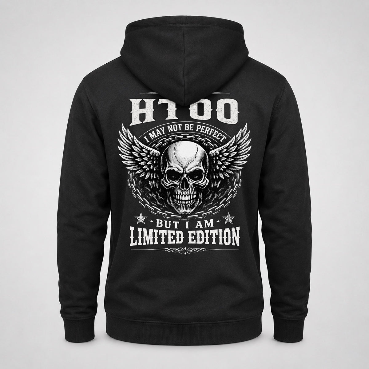 HTOO P01-K24-229 – Personalized Skull Graphic Apparel “I Am NAME I May Not Be Perfect But I Am Limited Edition”