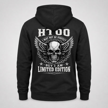 HTOO P01-K24-229 – Personalized Skull Graphic Apparel “I Am NAME I May Not Be Perfect But I Am Limited Edition”