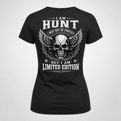 HUNT P01-K24-229 – Personalized Skull Graphic Apparel “I Am NAME I May Not Be Perfect But I Am Limited Edition”