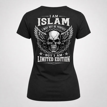 ISLAM P01-K24-229 – Personalized Skull Graphic Apparel “I Am NAME I May Not Be Perfect But I Am Limited Edition”