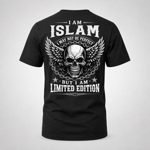 ISLAM P01-K24-229 – Personalized Skull Graphic Apparel “I Am NAME I May Not Be Perfect But I Am Limited Edition”