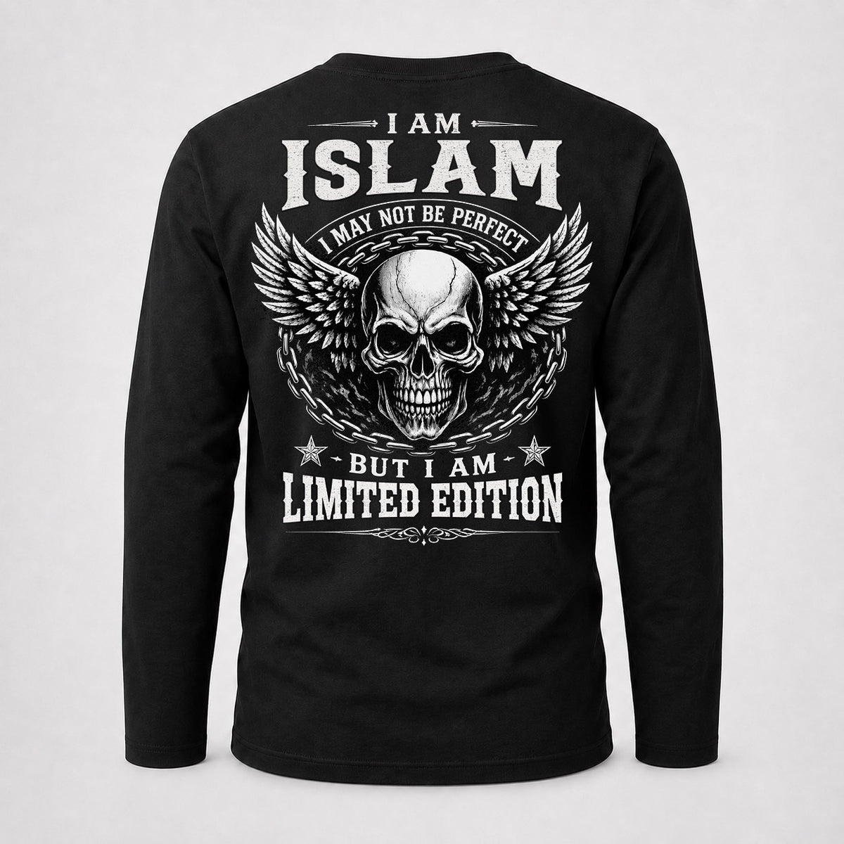 ISLAM P01-K24-229 – Personalized Skull Graphic Apparel “I Am NAME I May Not Be Perfect But I Am Limited Edition”