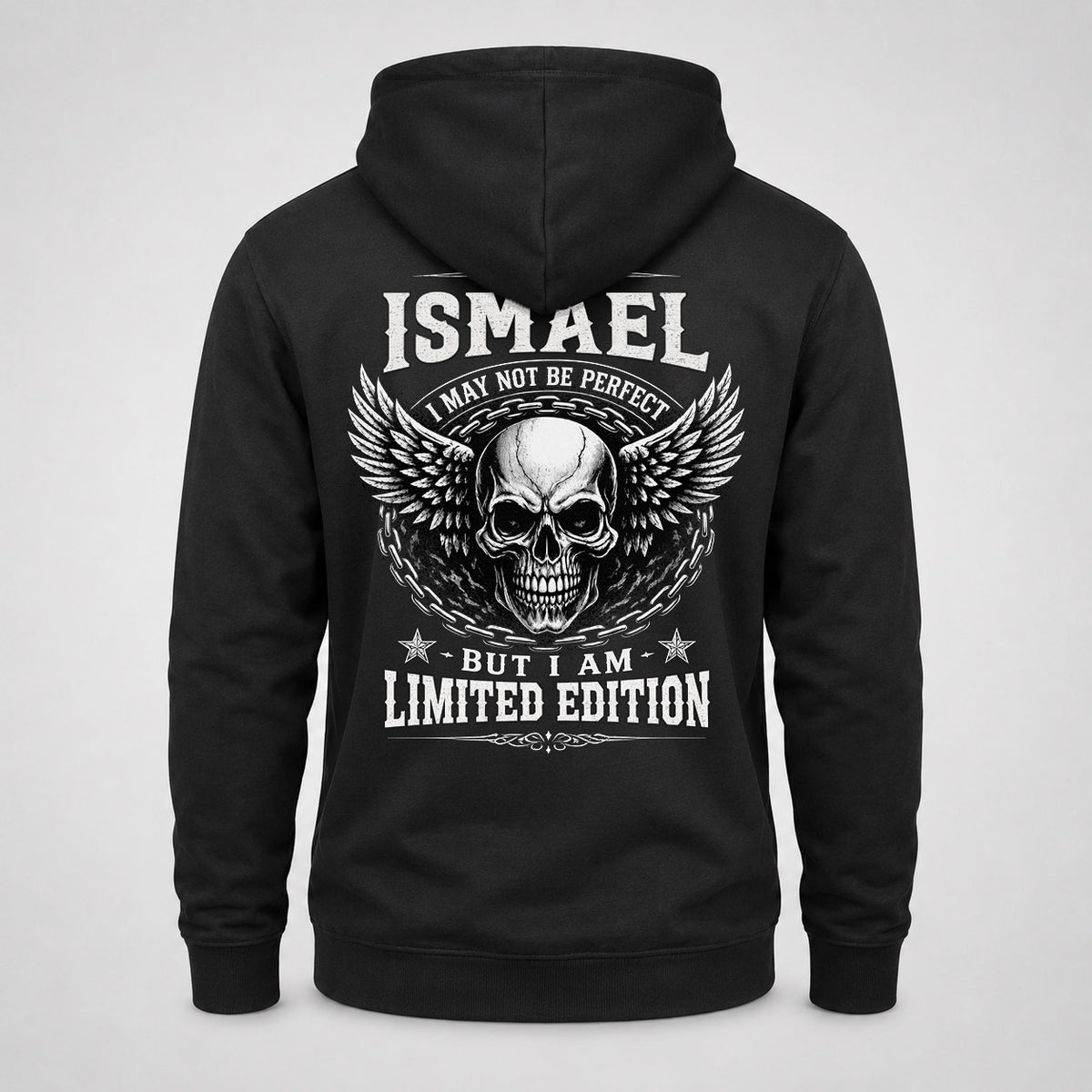 ISMAEL P01-K24-229 – Personalized Skull Graphic Apparel “I Am NAME I May Not Be Perfect But I Am Limited Edition”