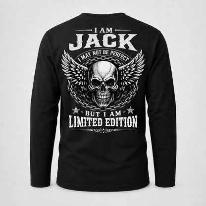 JACK P01-K24-229 – Personalized Skull Graphic Apparel “I Am NAME I May Not Be Perfect But I Am Limited Edition”