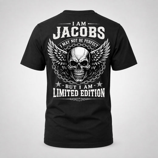 JACOBS P01-K24-229 – Personalized Skull Graphic Apparel “I Am NAME I May Not Be Perfect But I Am Limited Edition”