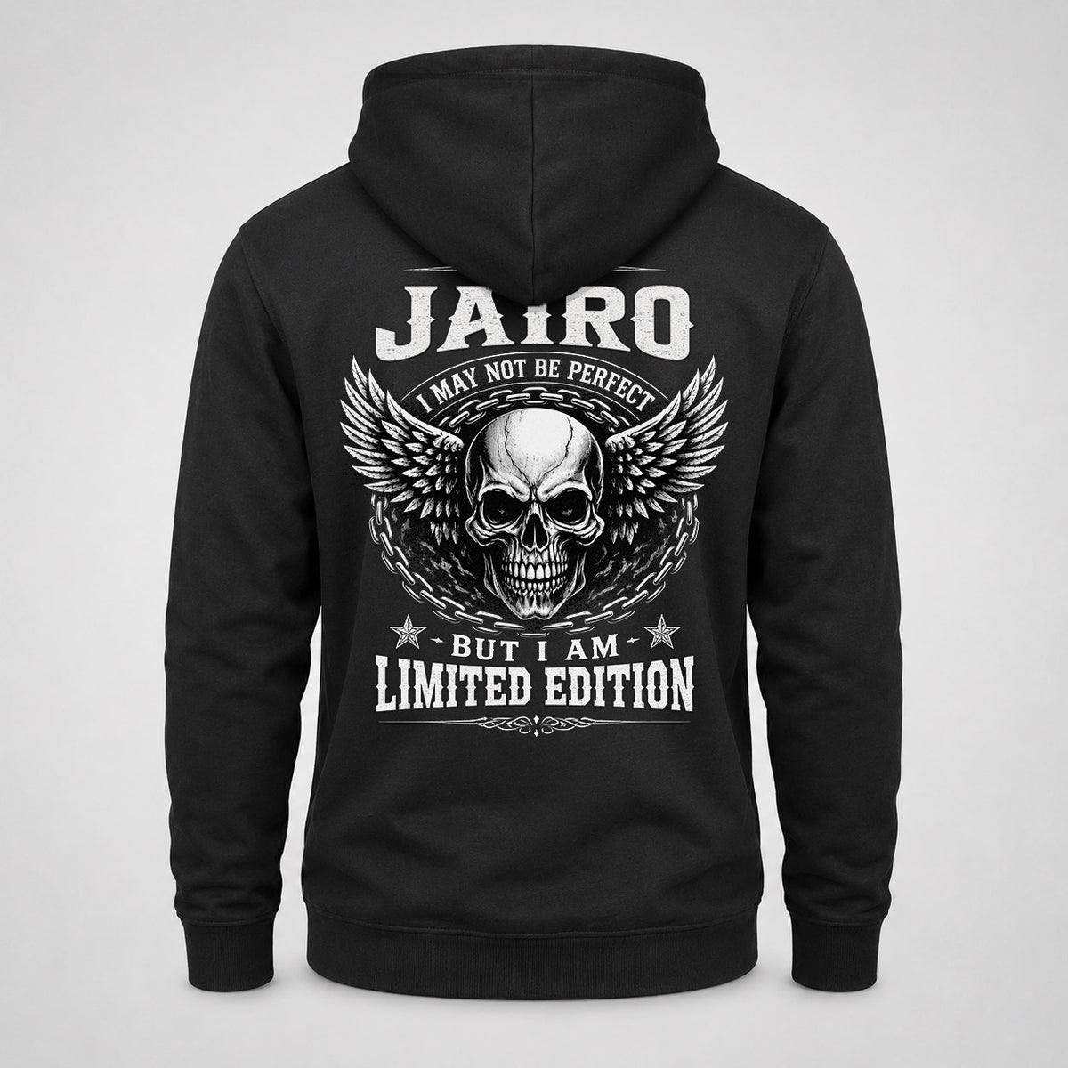JAIRO P01-K24-229 – Personalized Skull Graphic Apparel “I Am NAME I May Not Be Perfect But I Am Limited Edition”
