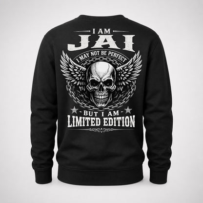 JAI P01-K24-229 – Personalized Skull Graphic Apparel “I Am NAME I May Not Be Perfect But I Am Limited Edition”