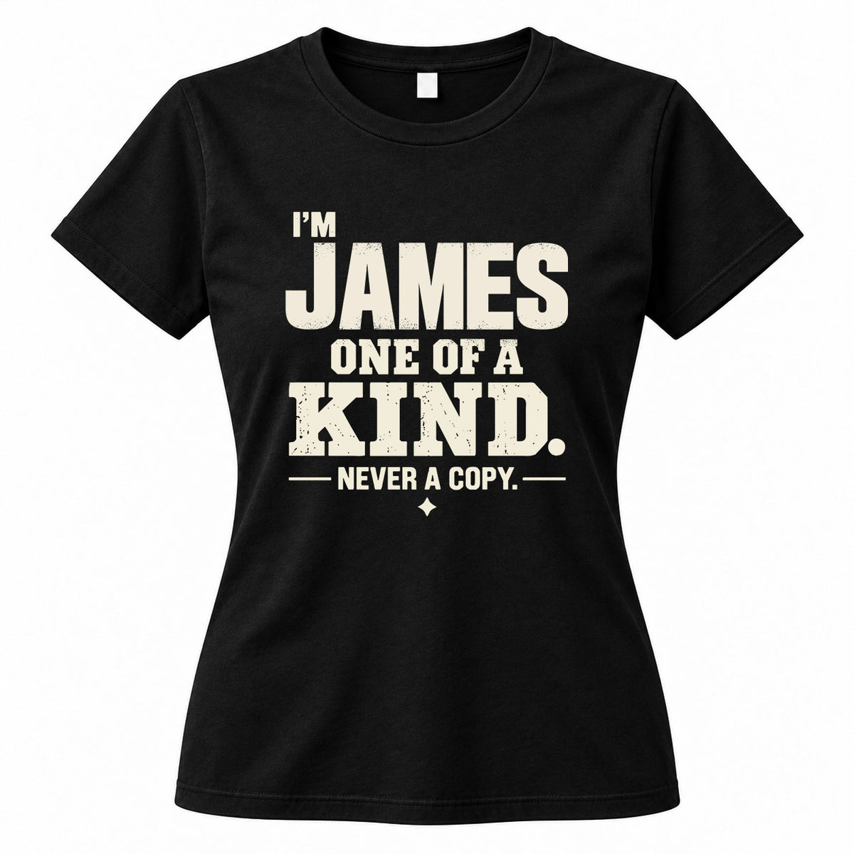 JAMES P6-K4-228 Personalized Funny Quote Apparel “I’m NAME – One of a Kind, Never a Copy”