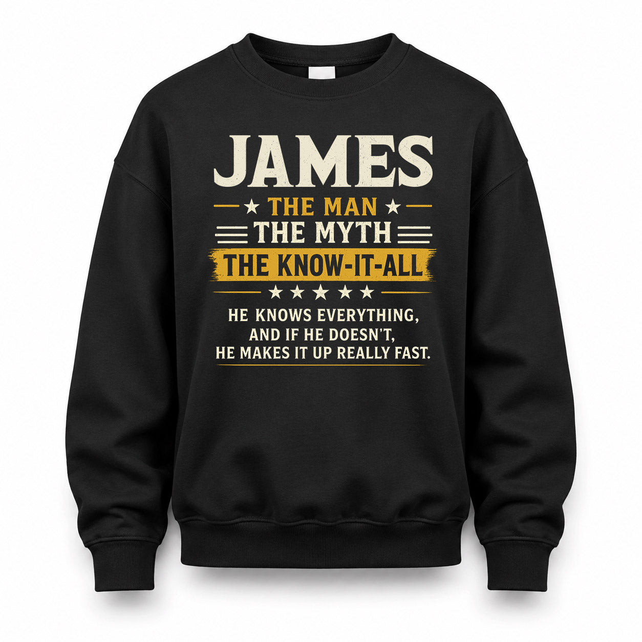 JAMES TM90-K04-125 - NAME Legendary Know-It-All Personalized Funny Shirt