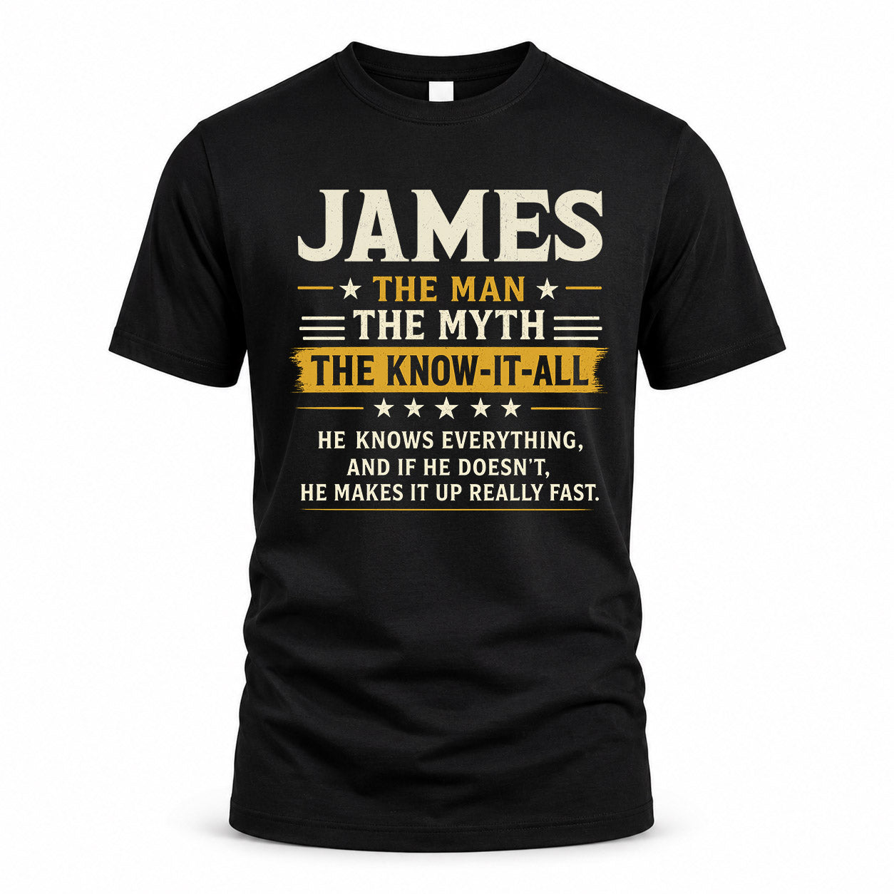 JAMES TM90-K04-125 - NAME Legendary Know-It-All Personalized Funny Shirt