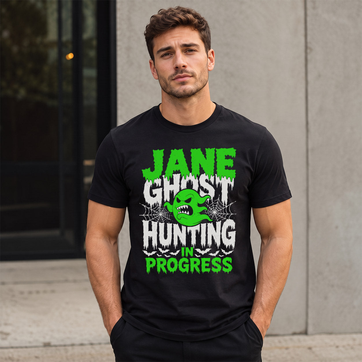 JANE HW22-K06-109 - NAME Ghost Hunting In Progress Personalized Halloween Shirt
