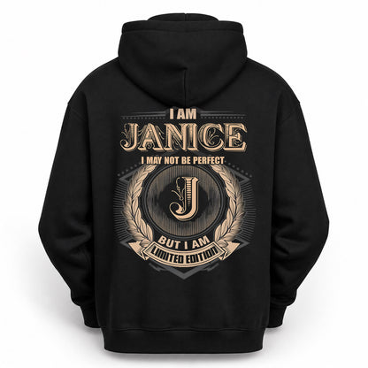 JANICE PH55-T25-Personalized Name Quote Apparel “I Am NAME May Not Be Perfect But I Am Limited Edition”