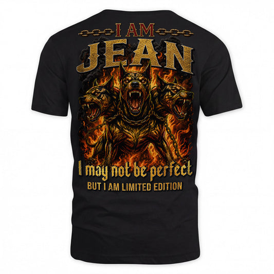 JEAN MP88-F2-168–Personalized Bold Quote Apparel “I Am NAME I May Not Be Perfect But I Am Limited Edition