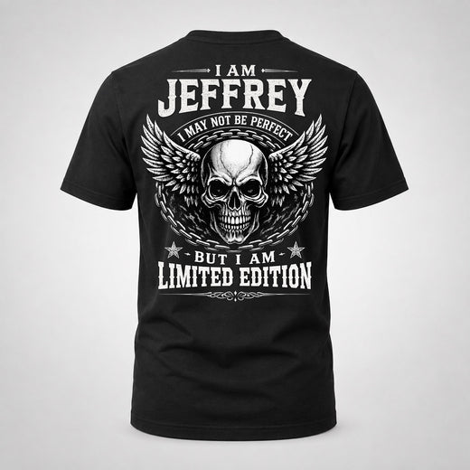 JEFFREY P01-K24-229 – Personalized Skull Graphic Apparel “I Am NAME I May Not Be Perfect But I Am Limited Edition”
