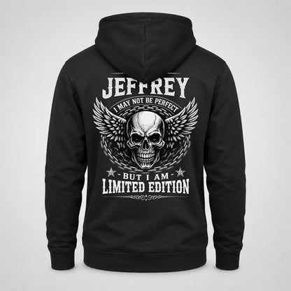 JEFFREY P01-K24-229 – Personalized Skull Graphic Apparel “I Am NAME I May Not Be Perfect But I Am Limited Edition”