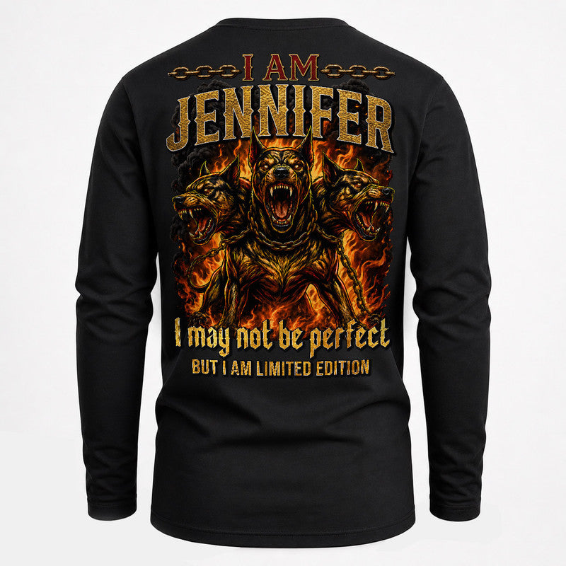 JENNIFER MP88-F2-168–Personalized Bold Quote Apparel “I Am NAME I May Not Be Perfect But I Am Limited Edition