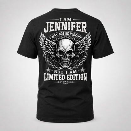 JENNIFER P01-K24-229 – Personalized Skull Graphic Apparel “I Am NAME I May Not Be Perfect But I Am Limited Edition”