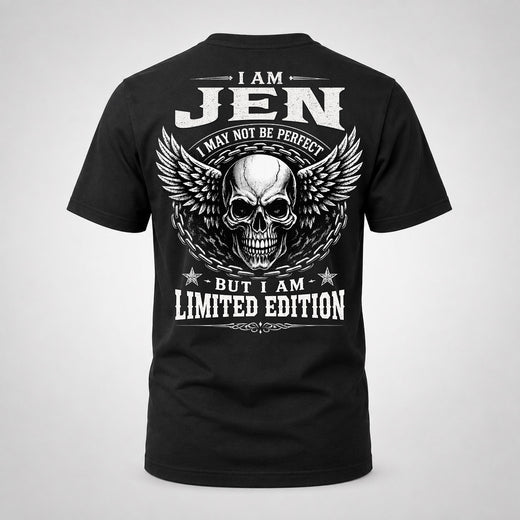 JEN P01-K24-229 – Personalized Skull Graphic Apparel “I Am NAME I May Not Be Perfect But I Am Limited Edition”